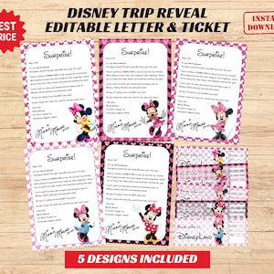 Editable Reveal Letter Vacation Trip DWorld and Dland Mickey Surprise letter, Ticket Reveal, Tour Ticket, Printable Theme Park Ticket