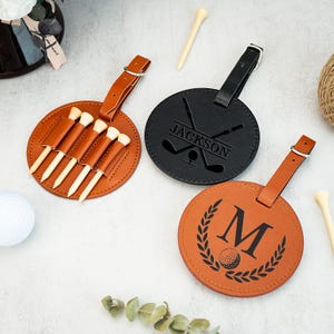 Personalized Leather Golf Bag Tag with Tees,Custom Golf Accessories,Engraved Golf Bag Name Tag,Golf Luggage Tag,Golf Gifts for Men or Woman