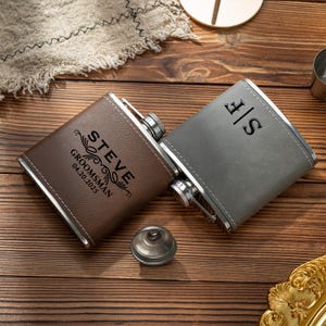 Personalized Flask for Men,Engraved Leather Flask,Custom Flask with Name,Groomsmen Proposal Gift,Wedding Gift,Father's Day Gift,Gift for Him