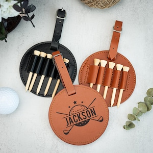 Engraved Leather Golf Tee Holder,Personalized Golf Bag Tag with Golf Tees,Custom Golf Accessories,Gifts for Grandpa, Dad Birthday Gift