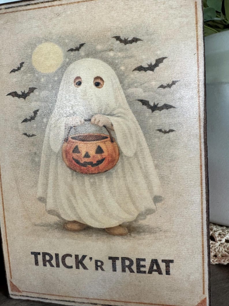 Vintage Inspired Retro Halloween Sign Farmhouse Rustic Shelf Sitter - Etsy