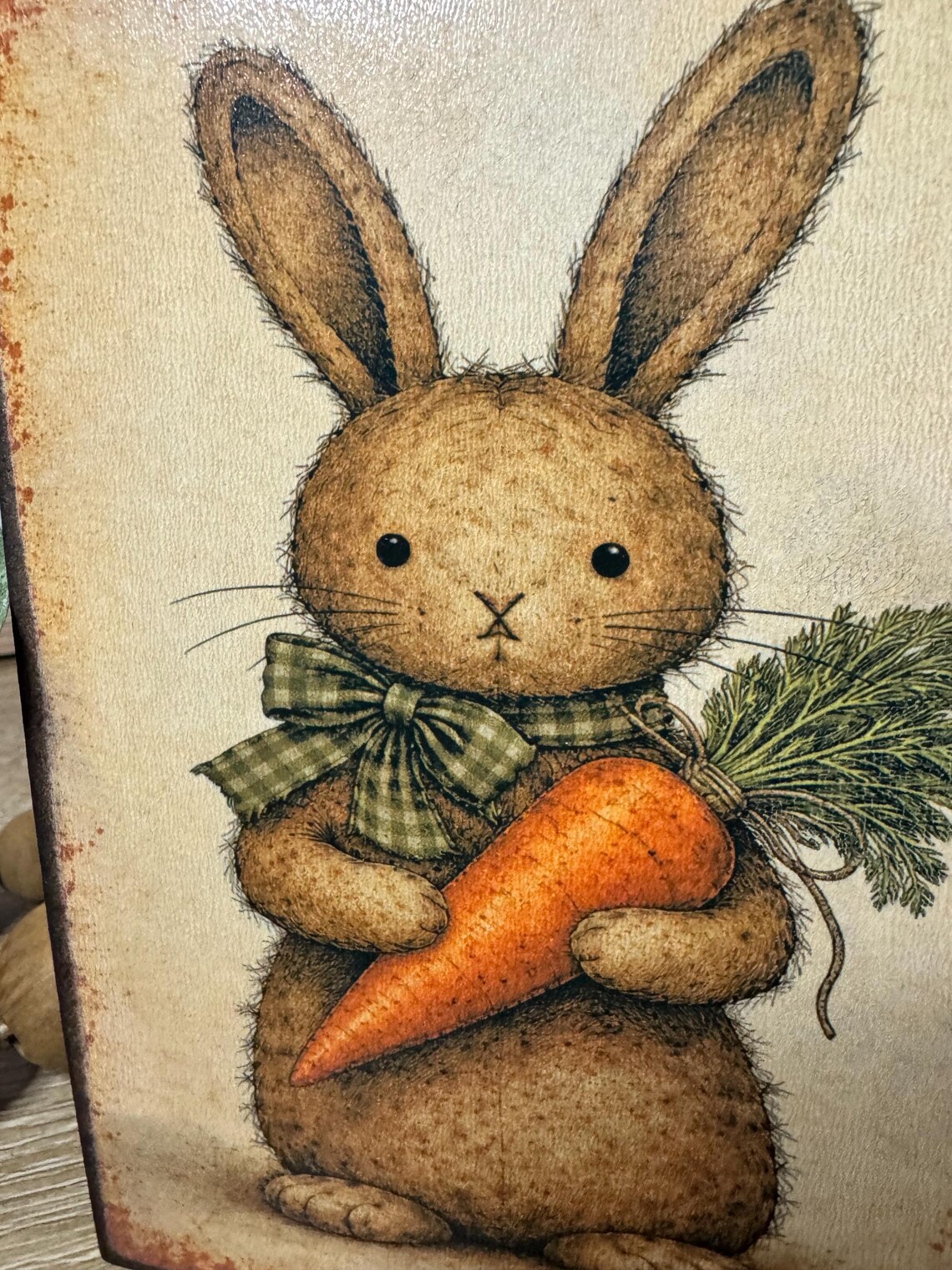 Rustic Rabbit With Carrot & Homespun Easter Sign Farmhouse Rustic Shelf ...