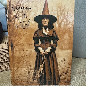 Vintage Inspired Halloween Witch Sign Farmhouse Halloween Pumpkin Retro Witch Spooky Rustic Bats Crow