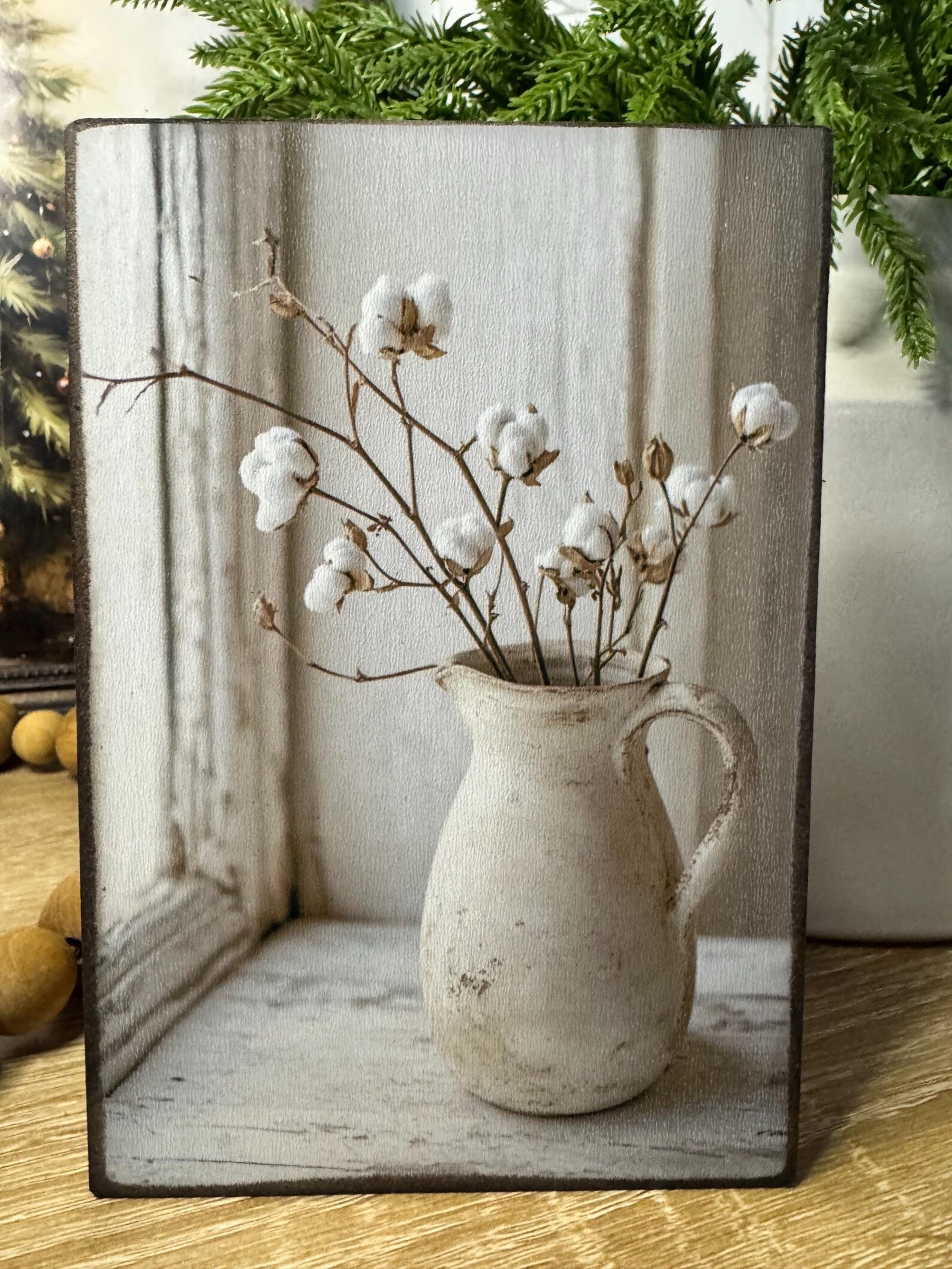 Rustic Pitcher Frame Modern Farmhouse Rustic Pitcher With Cotton Stems Sign - Etsy