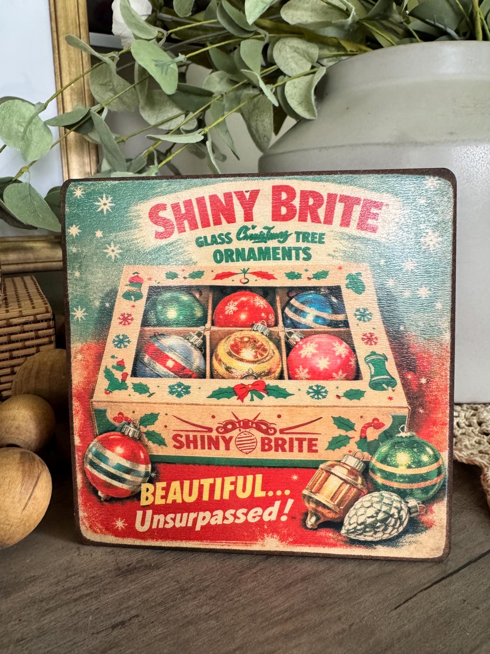 Shiny Brite Christmas SIGN | Vintage Inspired Ornament Art | Retro ...