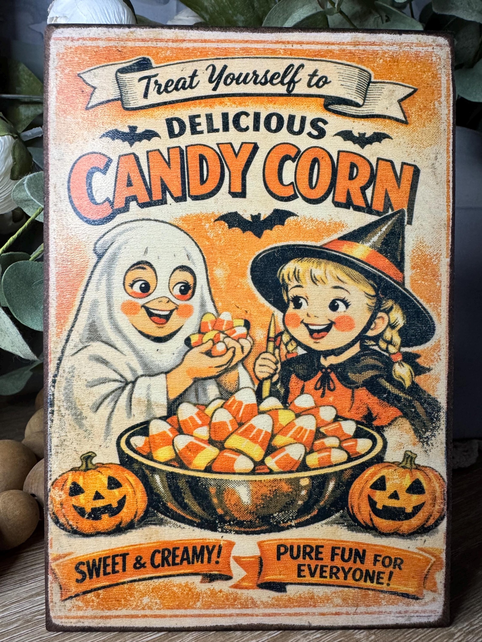 Cornut Sign Vintage Inspired Halloween Candy Corn Sign Farmhouse Halloween Pumpkin ...