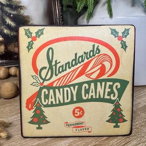 Vintage Inspired Christmas Candy Cane Advertisement Sign Farmhouse Rustic Shelf Sitter Snowman Vintage Inspired Santa Retro Kitschy