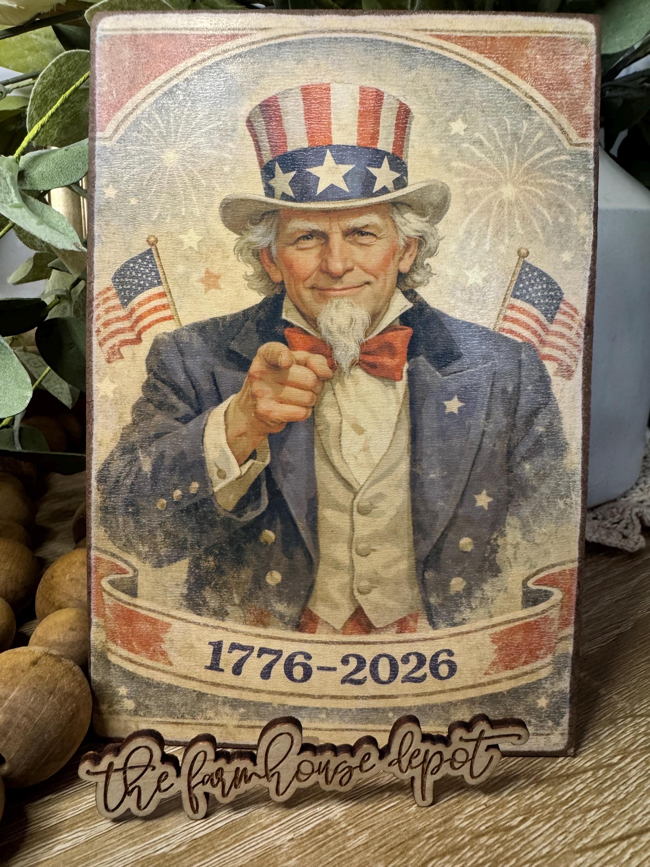 Rustic Uncle Sam 1776-2026 Americana Sign Farmhouse Shelf Sitter - Etsy