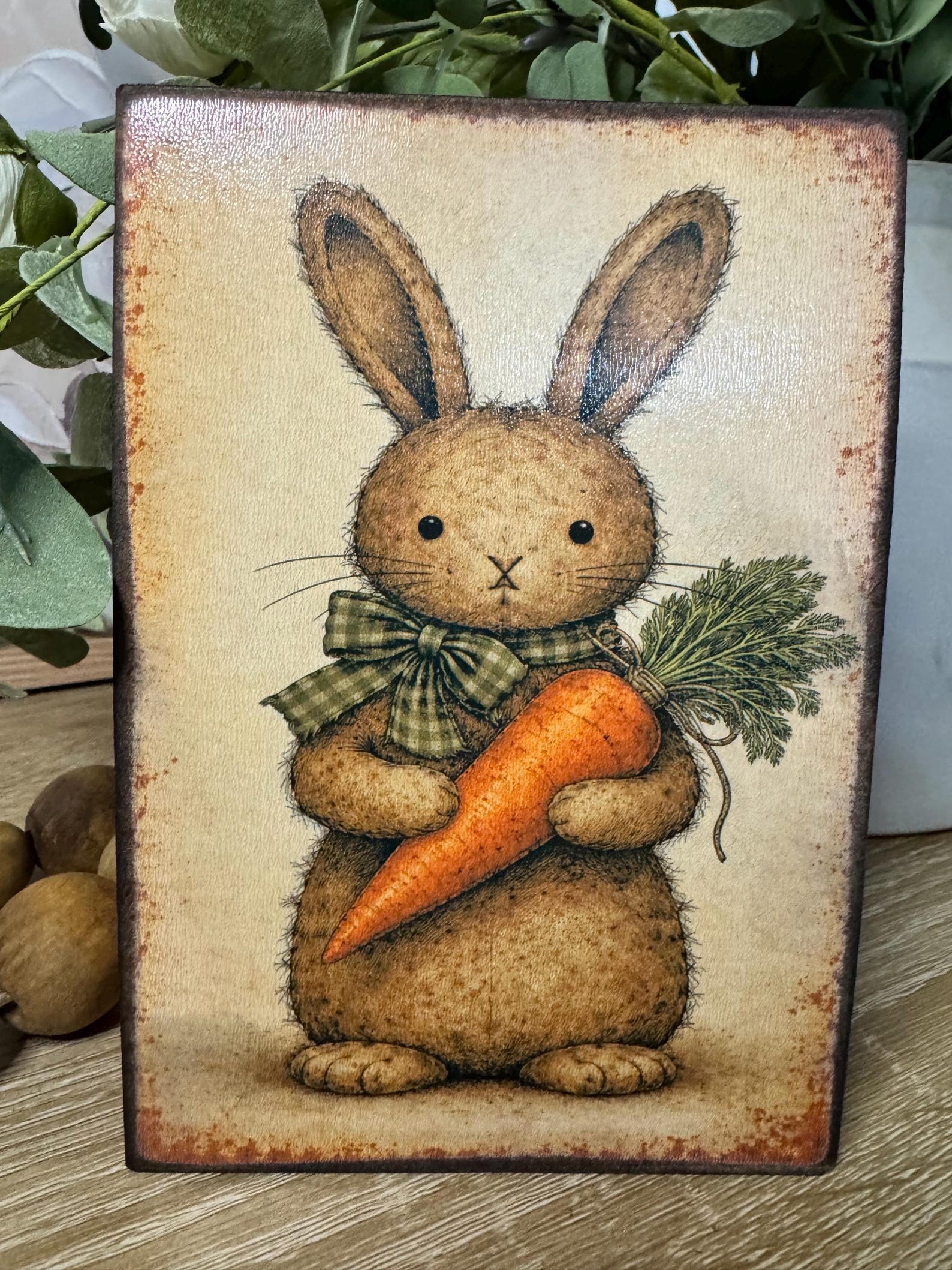 Rustic Rabbit With Carrot & Homespun Easter Sign Farmhouse Rustic Shelf ...