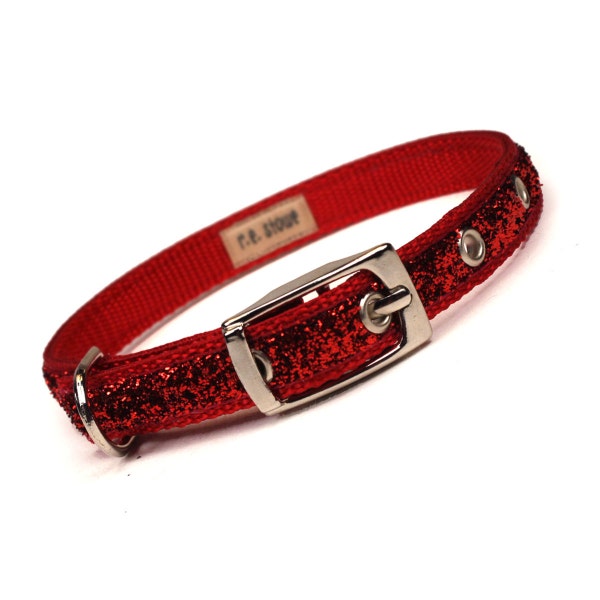 ruby slippers red sparkle metal buckle dog or cat collar (1/2 inch)