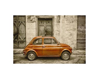 Impresión fotográfica de un Fiat 500 antiguo: un coche retro
