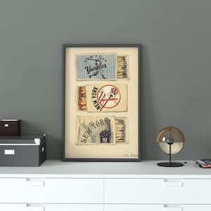 Vintage Yankees Matchbox Watercolor Art Print - Baseball Decor