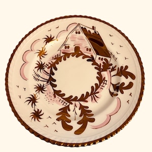Vintage Gray's Pottery Hand Painted Copper Lustre 8" Plate - Pink Dishes - Pink Decor