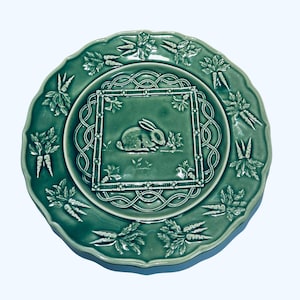 Sur La Table Green Majolica Collectible Animal Plates - Vintage Bordallo Pinheiro - Portugal Easter- Rabbit, Cow, Roosters Plates Available