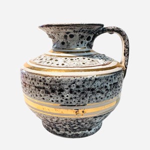 Fabulous Vintage Italian White and Black Lava Pitcher Vase - Mid Century Italian Vase - Lava Glazed Pottery - Vase with Handle - Italy - MCM