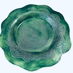 Lovely Artisan Made Deep Green Serving Platter Dish- 12.5" Dish - Artisan Signed J Chase