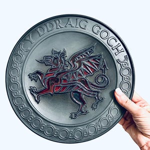 Vintage Welsh Dragon Porthmadog Decorative Plate - Bright Red Glazed Dragon - Slogan Y Ddraig Goch - Dragon Dish from Wales