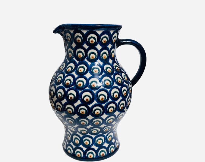 Vintage KLL Pottery Vase Pitcher Made in West Germanyblue Green Cream