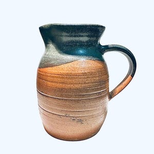 Lovely Vintage Ceramic Pitcher Vase Jug - Caramel and Gray Pottery Vase - Farmhouse Pitcher - Cottage Core Decor - Studio Pottery Pitcher