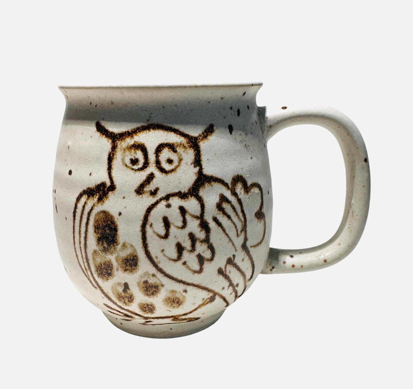 Sweet Vintage Speckled Studio Pottery Owl Mug - Stoneware Owl Mug - Owl Lover Gift - Stoneware Coffee Mug -Hand Painted Owl Mug