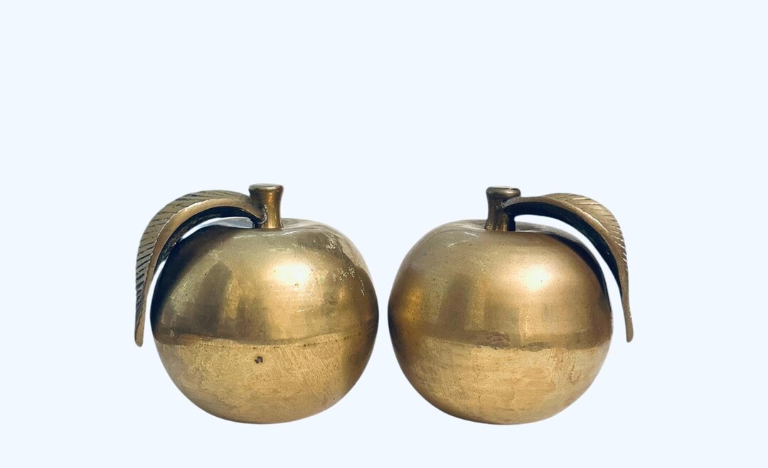 Vintage Brass Apple Bookends - Mid Century Decor - Brass Fruit - MCM ...