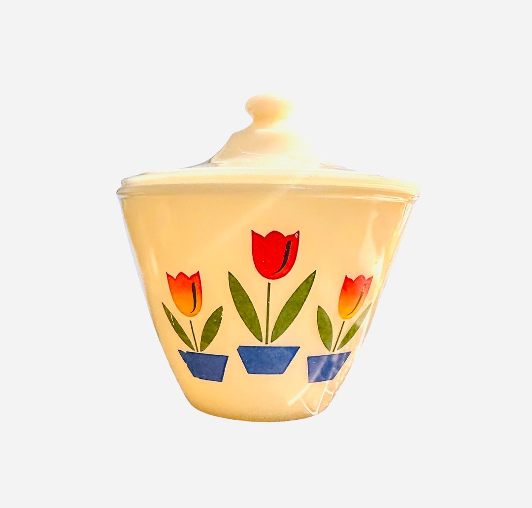 Vintage Fire King Tulip Grease Jar With Lidvintage Kitchentulip