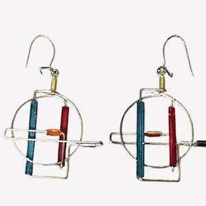 Vintage Barbie Levy Sterling Silver Hoop Earrings - 1980s Modernist Glass Jewelry