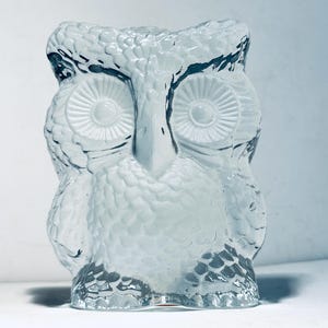 Vintage Viking Glass Owl Bookend - Glass Mid Century -  Glass Owl Statue -  Glass Owl Paperweight- Owl Lover Gift - Mcm Glass Owl Decor