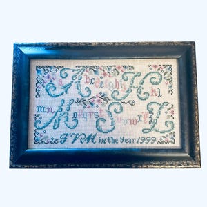 Framed Alphabet Cross Stitch Sampler – Pat Rogers Design, 1999
