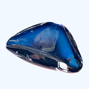 Beautiful Vintage Blue Glass Ashtray- Mid Century Triangular Glass Ashtray - Mcm Ashtray Trinket Bowl