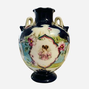 Gorgeous Antique Vase with Gold Moriage Detailing - Handpainted - Portrait Vase - Cobalt Blue Nippon Vase - Mother&#39;s Day Gift