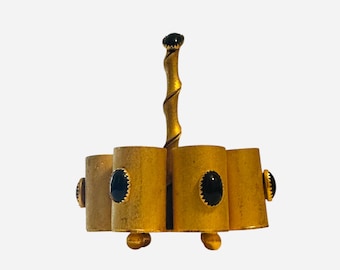 Fabulous Vintage Mid-Century Italian Gilt Lipstick Holder Caddy – Bijoux Princeps Florence style with Black Onyx Cabochons
