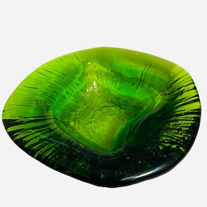 Fabulous Vintage Emerald Green Blenko Glass Amoeba Ashtray - Spring Decor- Gift for Dad - Trinket Dish -MCM Ashtray Bowl - Mid Century Decor