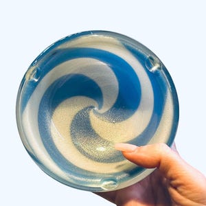 Stunning Murano Style Pinwheel Glass Bowl - Glass Ash Tray - Glass Bowl or Trinket Dish - MCM Bowl - Blue and White Glass Bowl