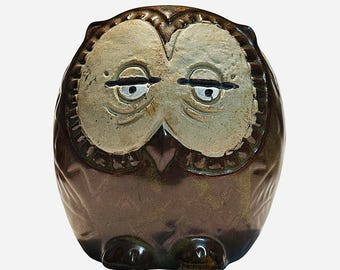 Vintage Ceramic Owl Piggy Bank Clock Statue, Hand Painted  display picture 1