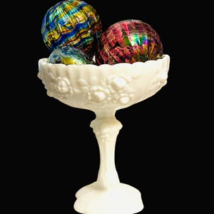 Gorgeous Fenton Pedestal Compote Dish - Milk Glass - Cabbage Rose ...