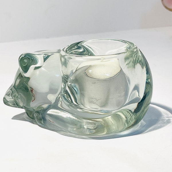 Adorable Vintage Indiana Glass Cat Candle Holder - Votive Holder - Gift for Cat Lover - Vintage Glass Kitty Cat