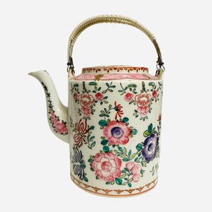 Antique Handpainted Floral Asian Teapot - Floral Lowestoft Hand Painted Tea Pot - Japan Mid-Century Porcelain Pink White
