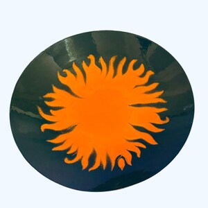 Mid Century Modern Enamel Bowl: Orange Flames, Signed (7&quot;)