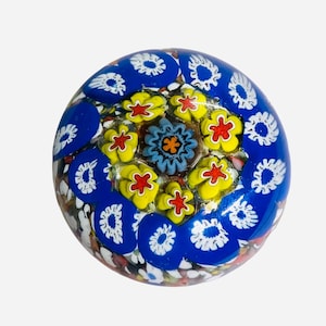 Gorgeous Millefiori Sphere Paperweight - Vintage - Blue Yellow Red  - Vintage Paperweight