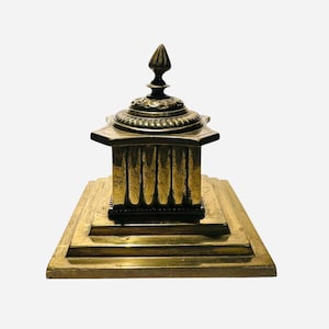 Beautiful Antique Brass Inkwell-Ornate Brass Metal Inkwell-Crystal Wells-Office Decor-Desk Decor