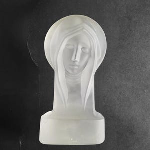 Gorgeous Thick Glass Madonna Statue Figurine - Vintage Kristaluxus Frosted Glass Virgin Mary Madonna -Made In Mexico 6” - 24% Lead Crystal