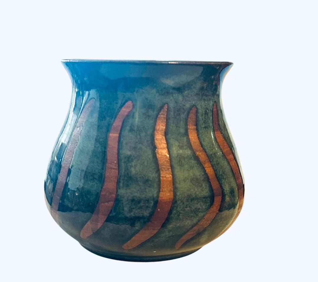 Lovely Hand Made Pottery Vase - Vintage Blue and Bronze Glaze Pottery ...