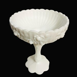 Gorgeous Fenton Pedestal Compote Dish - Milk Glass - Cabbage Rose ...
