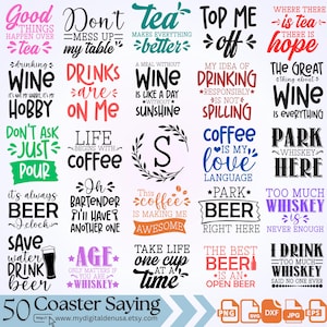 Coaster-Svg-Bundle, Bier-Zitat, Kaffee, Blumenmonogramm, Tee, Wein-Svg, Alkohol-Zitate, lustiger Alkohol, trinkender Whisky-Svg, freche Zitate