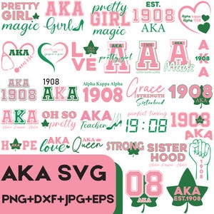 AKA svg bündel, Alpha Kappa Alpha png, AKA Buchstabe svg, Rush svg, Griechisches svg, AKA Sorority svg, Pinkes und grünes svg, 1908 svg, Schwesternschaftsdateien