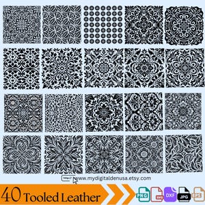 Tooled Leather Seamless Pattern Floral Svg Bundle, Floral Pattern Svg, Western pattern Svg Bundle, digital pattern transparent background