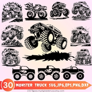 Monstertruck-Svg-bundle, LKW-Svg, Monster-Truck-Vektorgrafik, Monster-Truck-Shirt, Auto-Svg, Off-Road-Svg, Cut-Dateien Cricut, Big Wheel Monster