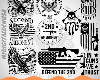 Pacchetto SVG del Secondo Emendamento, bandiera degli Stati Uniti del Secondo Emendamento, download digitale dei diritti sulle armi del 1776 per file di taglio Cricut, diritto patriottico al porto d'armi SVG