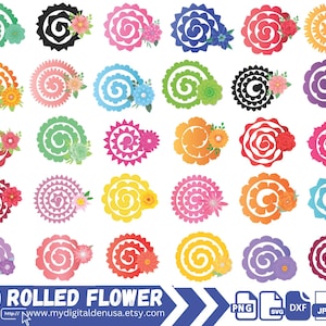 Flor enrolada SVG, Flor de papel, Flor de casamento, Flor 3D, Arquivo Cricut de flor enrolada, Decoração de presentes, Folha de papel SVG, Desenhos em camadas SVG